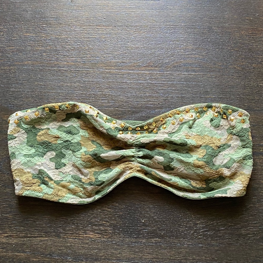VSPink Pink Strapless Lace Bandeau Army Green Gold